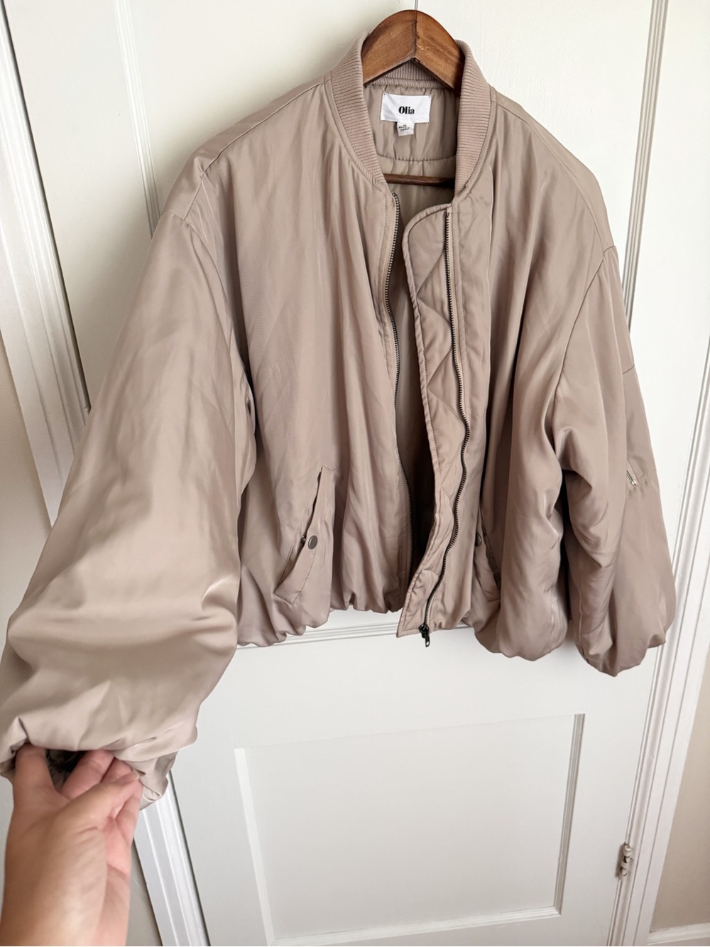 Olia Oversized Bomber Jacket Taupe - Lightweight Casual Bomber - Picture 5 of 14